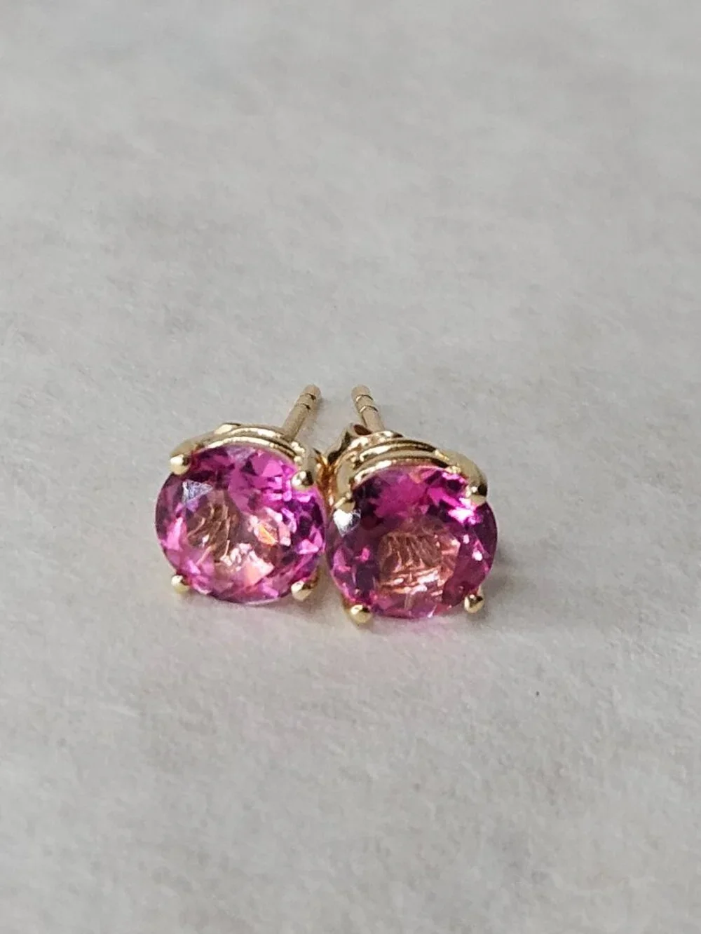 14K Yellow Gold Pink Topaz 4 Prong Stud Earrings 7mm - Picture 11 of 16